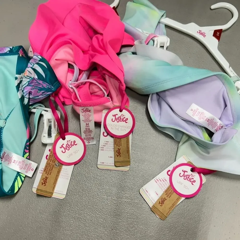 Justice Girls M 10 Bikini Swimsuit 6pc Lot Tie Dye Floral Mix Match UPF 50 NEW